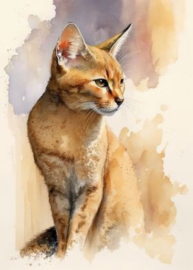 Chausie Cat Watercolor Art