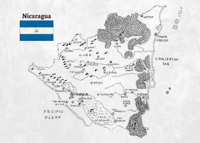 Handdrawn Nicaragua Map
