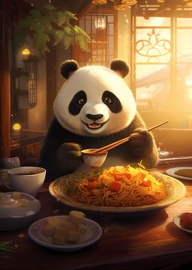 Panda eating Noodles