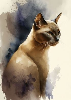 Burmese Cat Watercolor