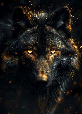 black wolf in gold