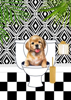 Retriever puppy on toilet