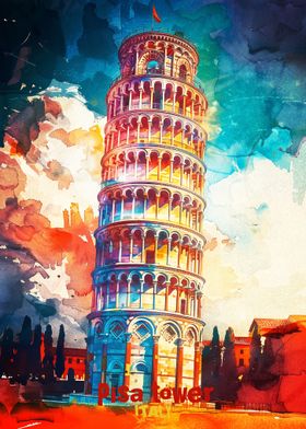 Pisa Tower Art Poster