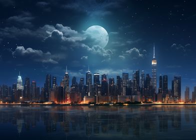 Full Moon Cityscape Night