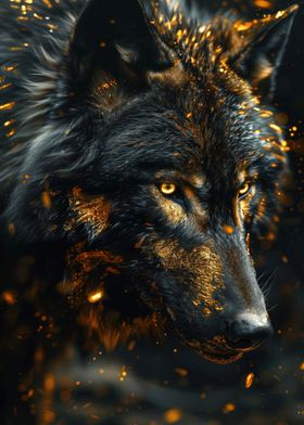 black wolf in gold