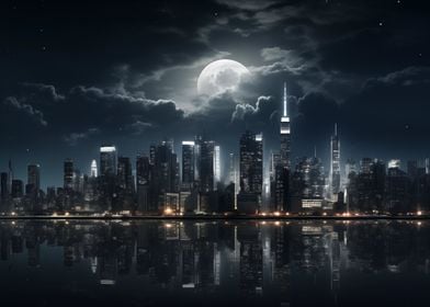 Full Moon Cityscape Night