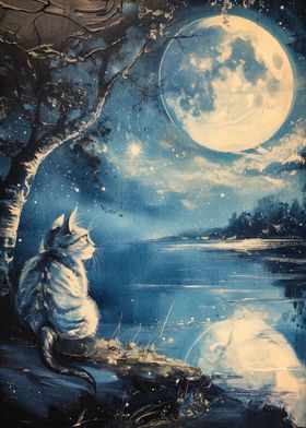 cat moon night animal