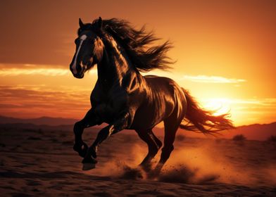 Wild Horse Running Desert