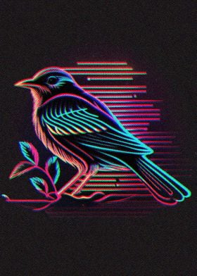 Line Art Neon Bird