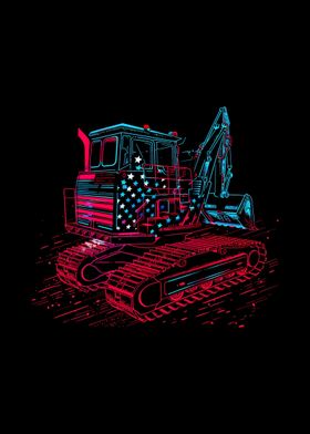  Bulldozer American Flag  