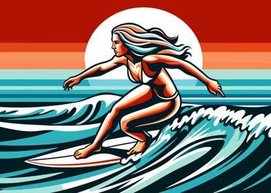 Surfing girl wpap pop art