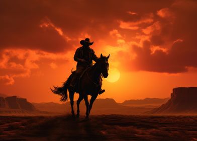 Cowboy in a desert Sunset