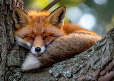 Red Fox Rest on Mossy Log