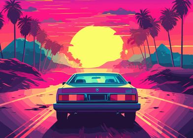 Retro Miami Neon Sunset