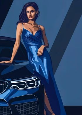 Girl and BMW M5 car