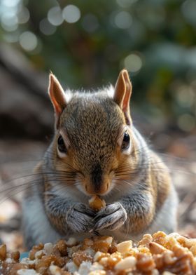 A Squirrel Eating Seeds