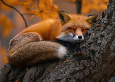 Red Fox Rest on Mossy Log