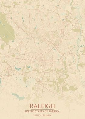 Raleigh NC USA Vintage Map