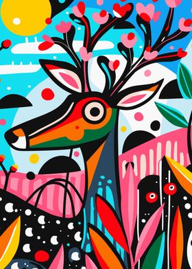 Abstract Deer With Flowers