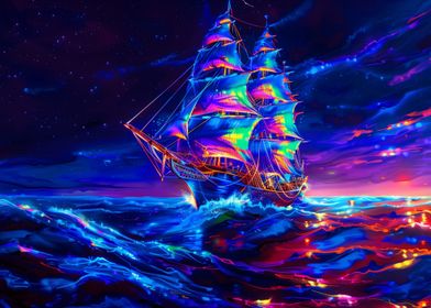 Ghost Sea Ship Neon Light