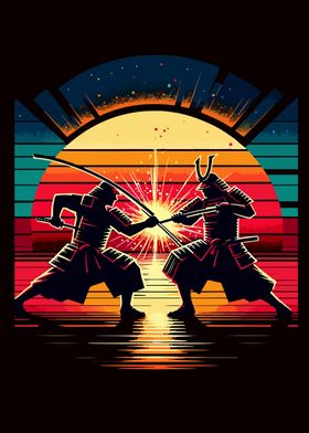 samurai combat sunset