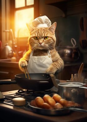 Cat cooking kitchen