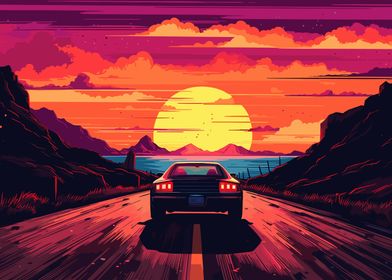 Retro Car Sunset