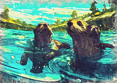 Playful Otters Art