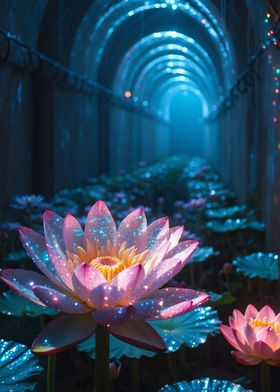 Glowing Lotus in a Tunnel