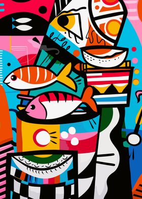 Vibrant Abstract Fish Art