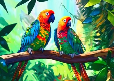 Vibrant Parakeets Art
