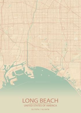 Long Beach CA Vintage Map