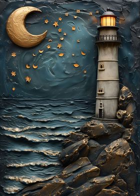 Lighthouse in starry night