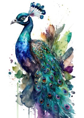 Peacock in watercolor