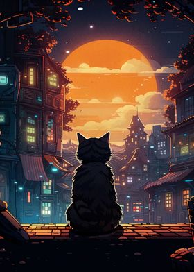 cat moon night animal