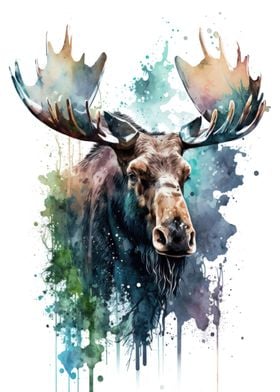 Moose in watercolor