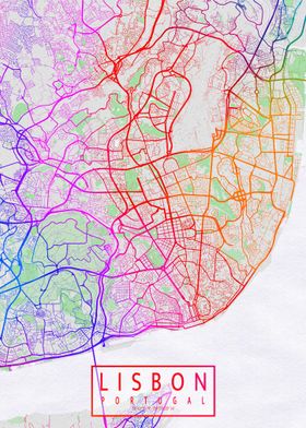 Lisbon City Map Colorful