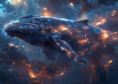 Whale flying in space