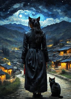 girl and cat at my night