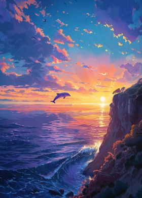 Dolphin Sunset Landscape