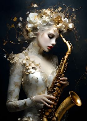 Woman playing saxophone