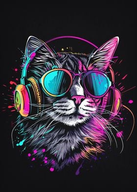 Cat Headphone Dj Music