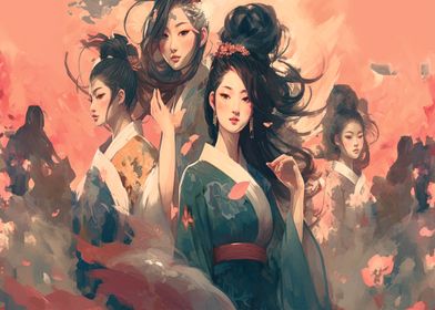 Chinese Women Kimonos Art