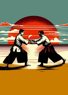 Aikido fight sunset art