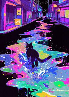 Neon Color Cat