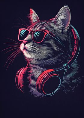 Cat Headphone dj music
