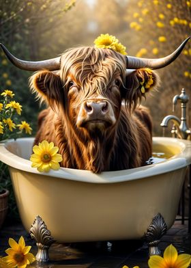 Cow bathtub yellow flower