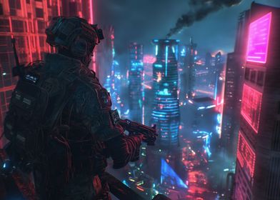 Cyberpunk Soldier City 