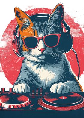 Cat Headphone Dj Music