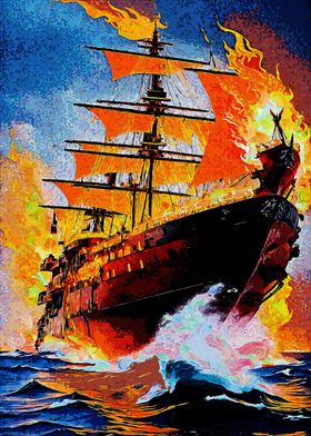 Ship on Fire Art